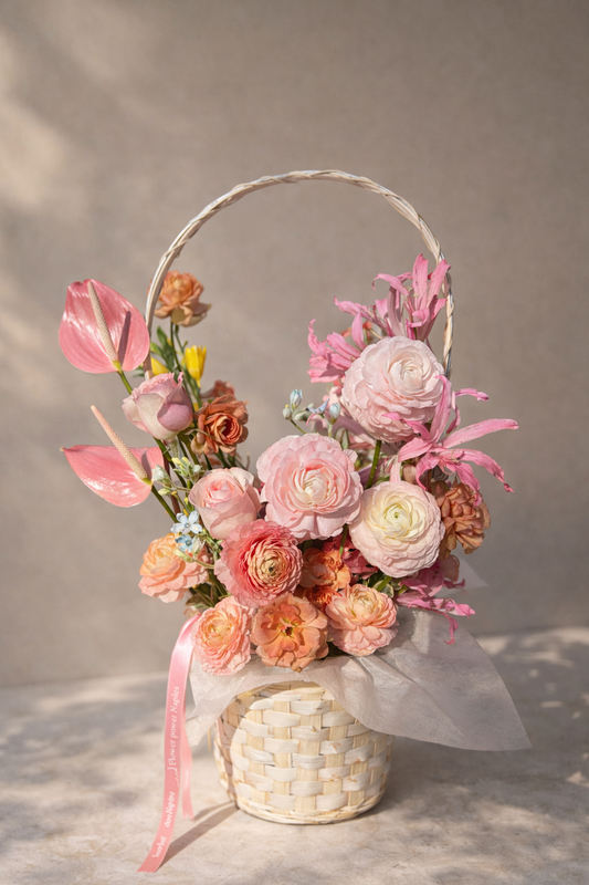 Velvet blush basket Floral Arrangement – Naples Florist